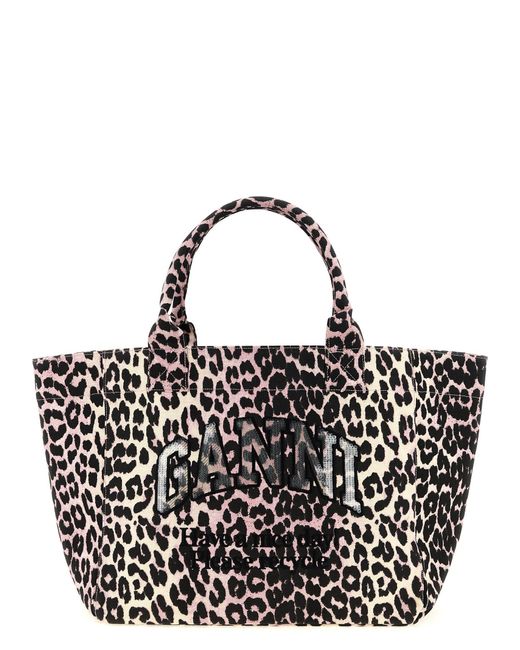 Ganni Black Leopard Medium Tote Tote Bag