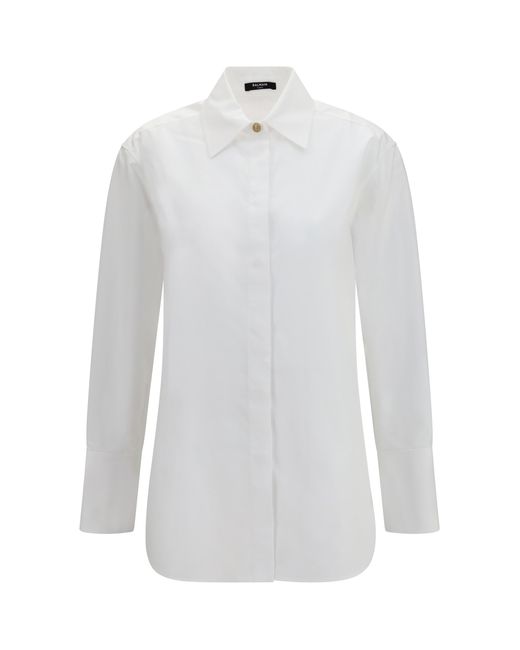 Balmain White Shirt Cotton Poplin