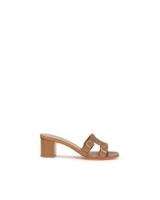 Santoni Brown Beige Calf Leather Bos Taurus Platform Sandals