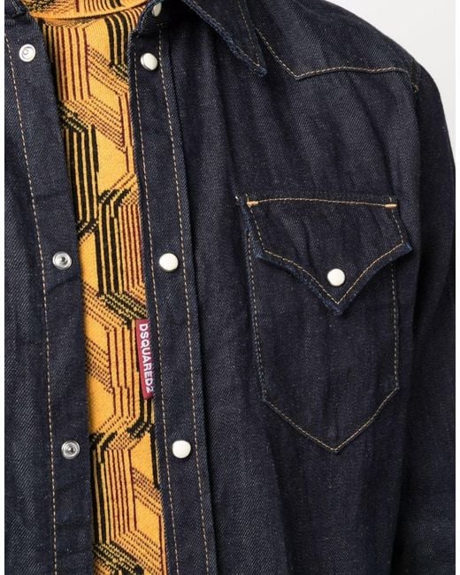 DSquared² Blue Western Denim Shirt With Hemp Blend for men