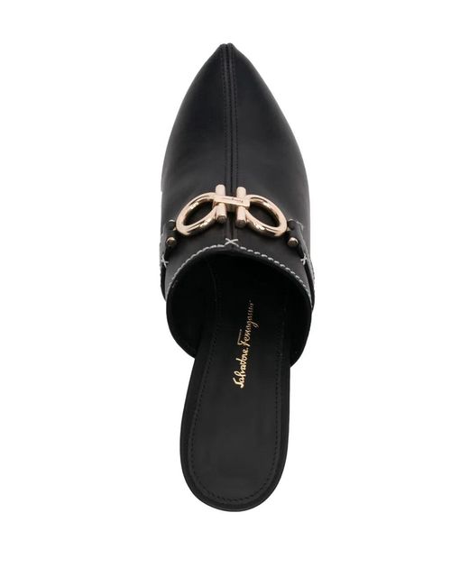 Ferragamo Black Gancini Leather Mules