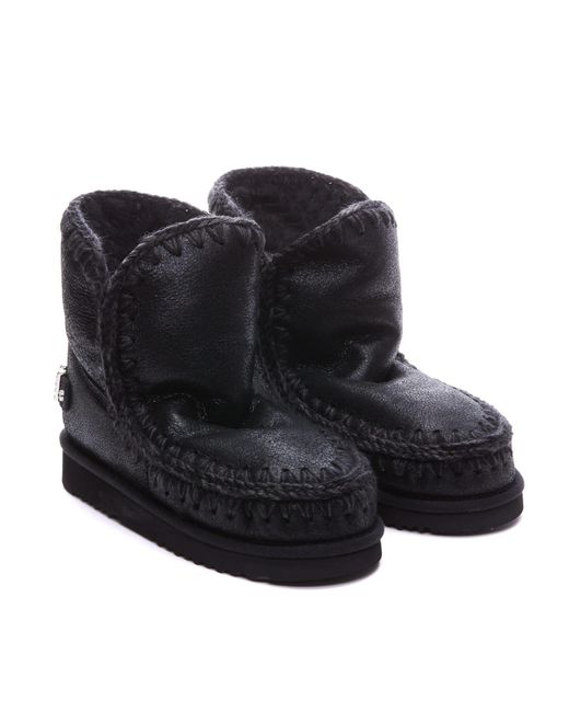 Mou Eskimo 18 Low Heels Ankle Boots In Black Leather