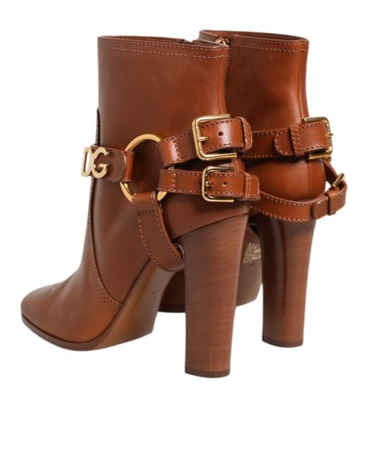 Dolce & Gabbana Brown Leather Dg Logo Buckle Ankle Boots Shoes Calf