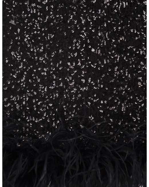 Oseree Black Sequined Petticoat Dress With Feathers
