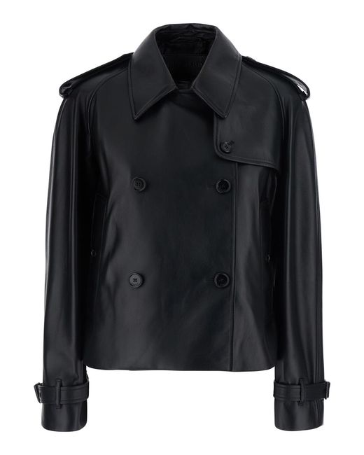 Burberry Black Jacket Mayfair Leather Lamb Coat