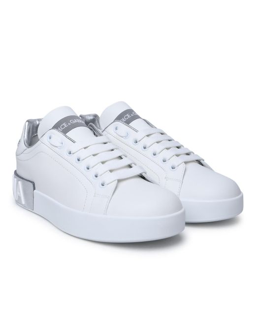 Dolce & Gabbana White 'Portofino' Leather Sneakers