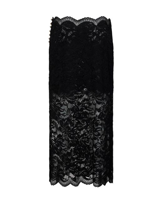 Rabanne Black Stretch Floral Lace Midi Skirt