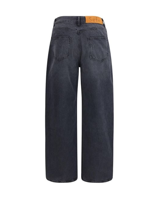 Séfr Blue Relaxed Cut Straight Leg Jeans Cotton for men