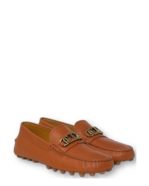 Tod's Brown Gommino Logo Plaque Slip-on Loafers