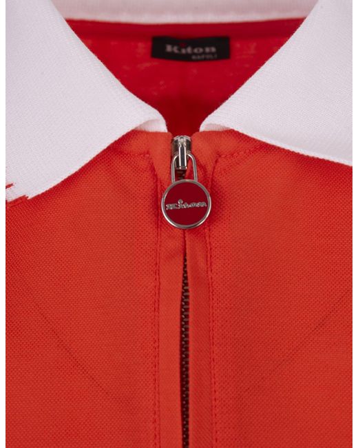 Kiton Red Piqué Polo Shirt With Zip for men