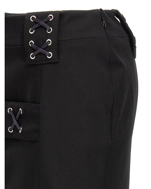Alessandra Rich Black Lace-Up Wool Blend Skirt