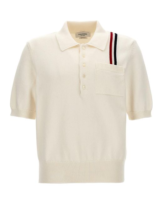 Thom Browne White Jersey Stitch Polo Shirt for men