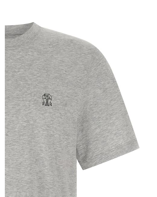 Brunello Cucinelli Gray Logo Print T-Shirt for men