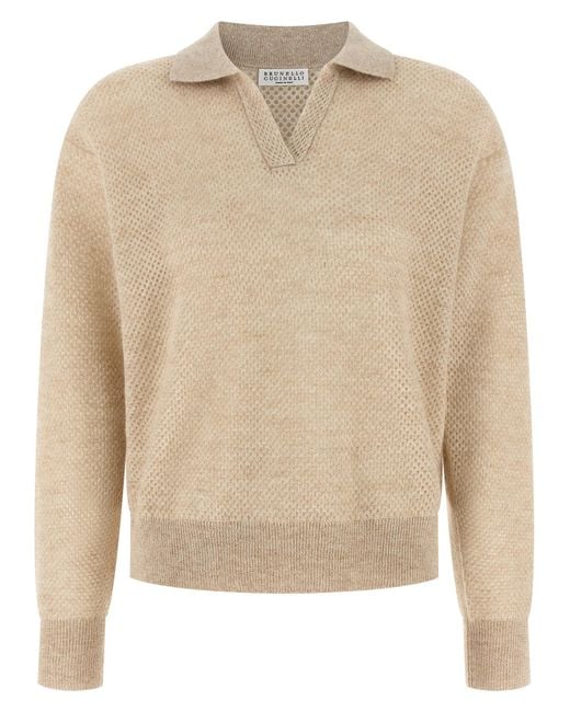 Brunello Cucinelli Natural Wool Polo Shirt