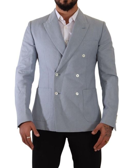 Dolce & Gabbana Gray Cotton Linen Slim Fit Jacket Coat Blazer Light Clothing for men