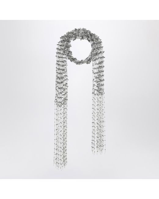Dries Van Noten White Beaded Scarf With Fringes