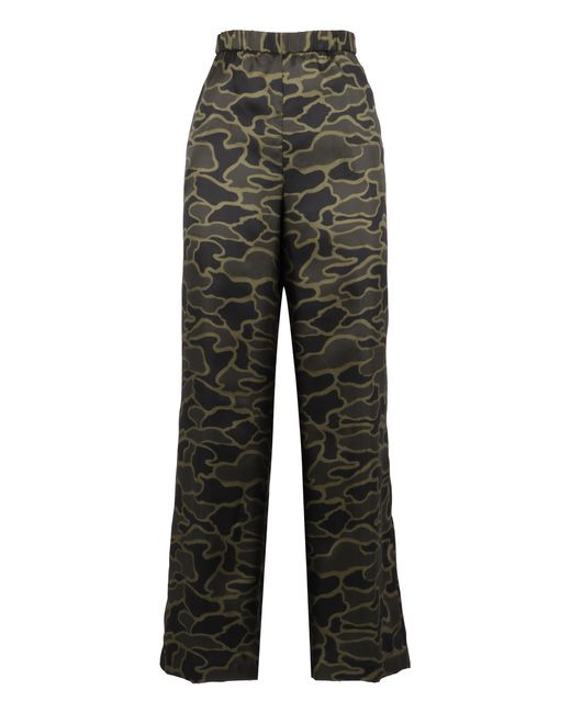 Aspesi Gray Camouflage Printed Silk Pants Straight Trousers