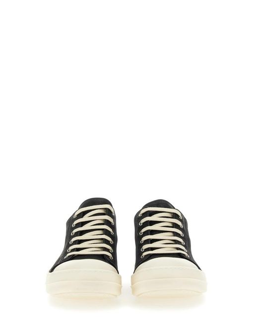 Rick Owens Washed Calf Low Top Leather Sneaker In Black/milk for men
