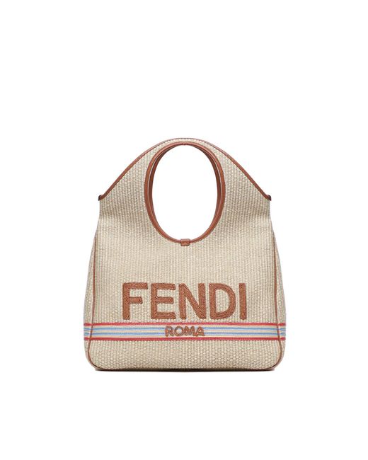 Fendi White Raffia Shopping Bag