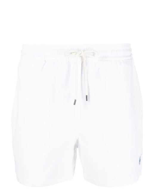 Polo Ralph Lauren White Embroidered-logo Swim Shorts for men
