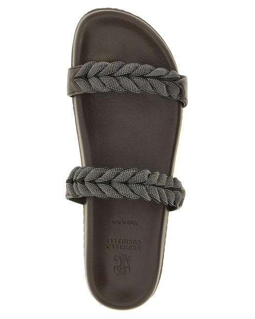 Brunello Cucinelli Black Leather Slides Shoe