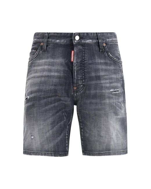 DSquared² Gray Washed Marine Shorts Cotton; Elastane Bermuda for men