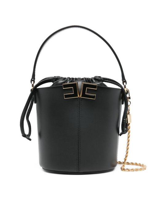 Elisabetta Franchi Black Drawstring Bucket Bag
