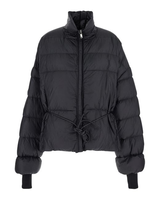 Rick Owens Black Down Jacket With Drawstring Waist And High Neck