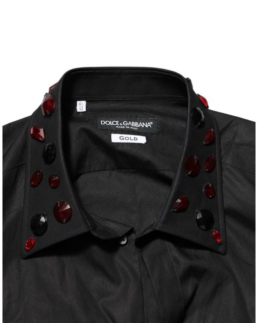 Dolce & Gabbana Black Cotton Embellished Collar Shirt for men