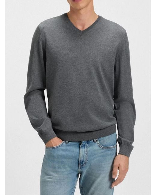 Boss Blue Melba V-Neck Virgin Wool Sweater Clothing Knitwear for men
