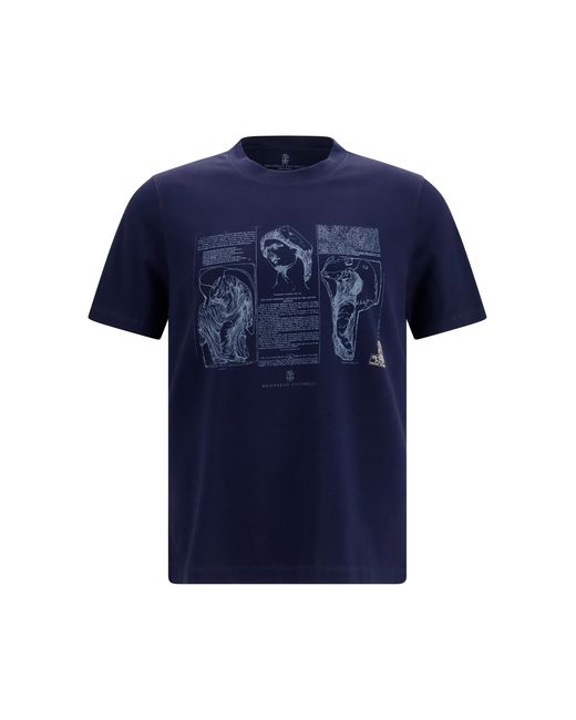 Brunello Cucinelli Blue Cotton Printed T-Shirt T-Shirts for men