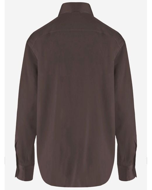 HER SHIRT HER DRESS Brown Stretch Silk Shirt Ludovica