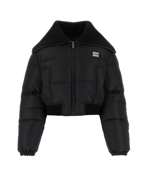 Miu Miu Black Brand-appliqué Cropped Shell-down Jacket