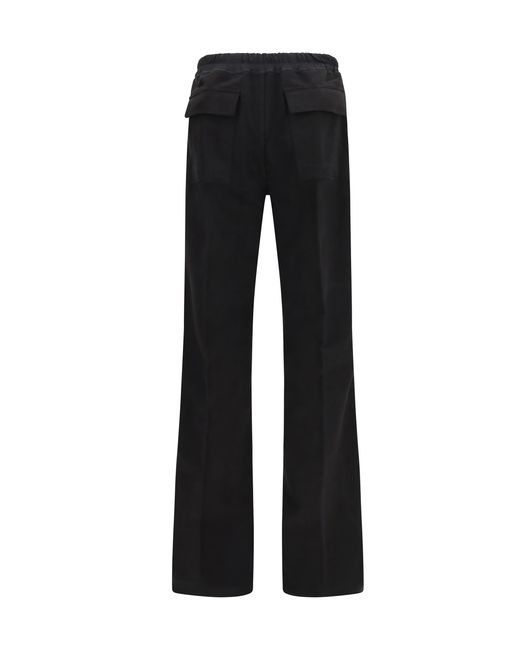 Rick Owens Black Dietrich Drawstring Pants Brushed Twill Cotton for men