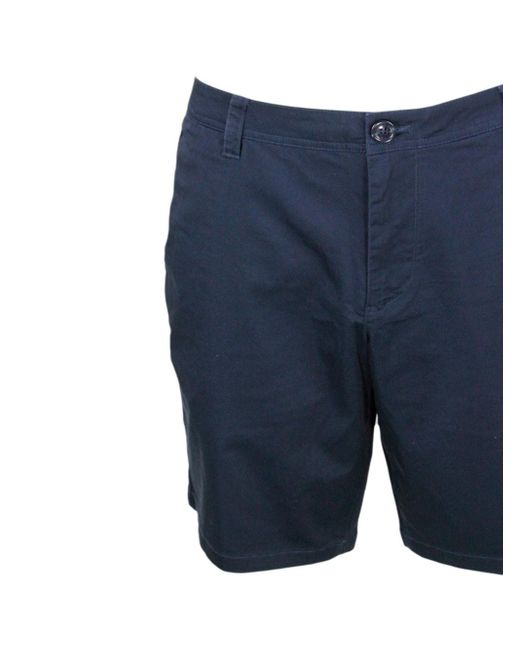 Armani Exchange Blue Stretch Cotton Bermuda Shorts With Welt Pockets And Zip And Button Closure for men