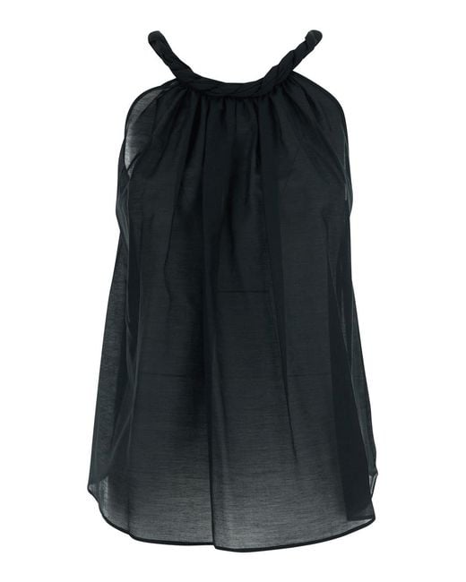 Semicouture Black Cotton Muslin Braided Detail Top