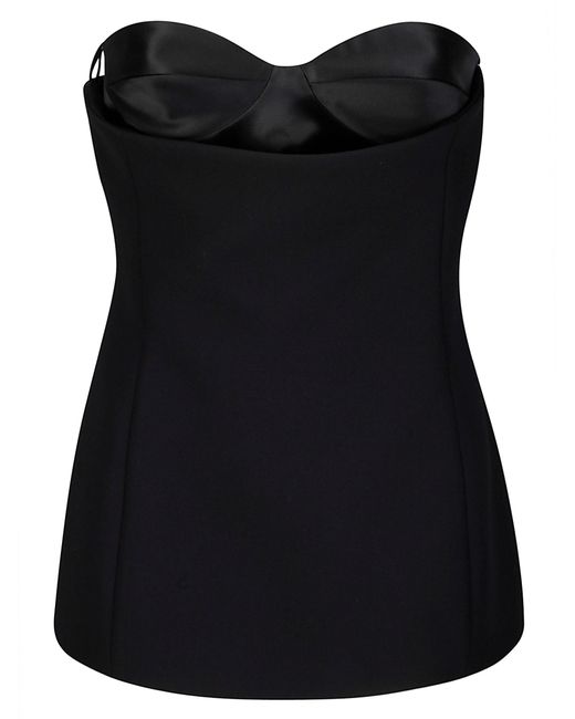 Khaite Black Sleeveless Top With Glossy Satin Bustier Lining