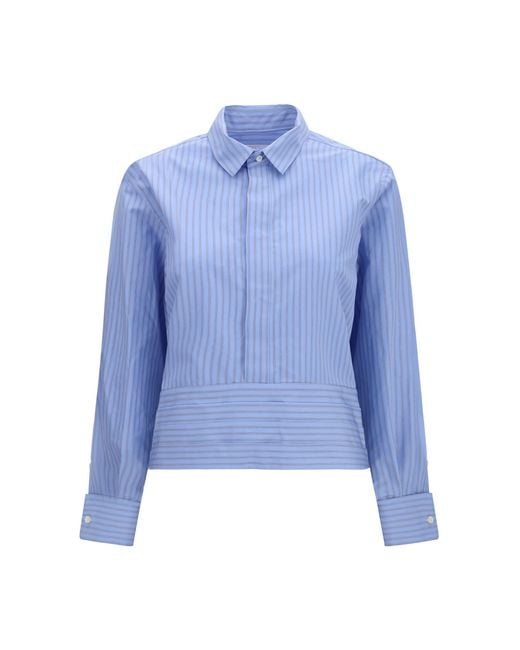 Sacai Blue Cotton Poplin Shirt With Belt Cotton; Polyester