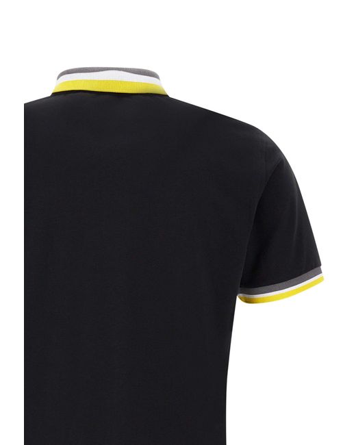 Sun 68 Black Collar Multistripes Cotton Polo Shirt for men