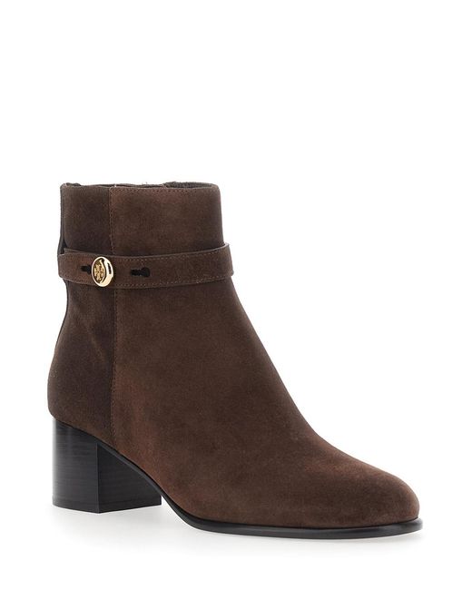 Tory Burch Brown Ankle Boots Romy Suede Calf Leather