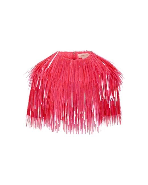 Sportmax Red Fringed Crewneck Cropped Top
