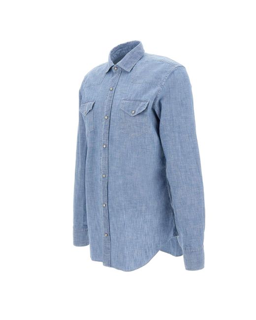 Eleventy Blue Superfine Cotton Denim Shirt for men