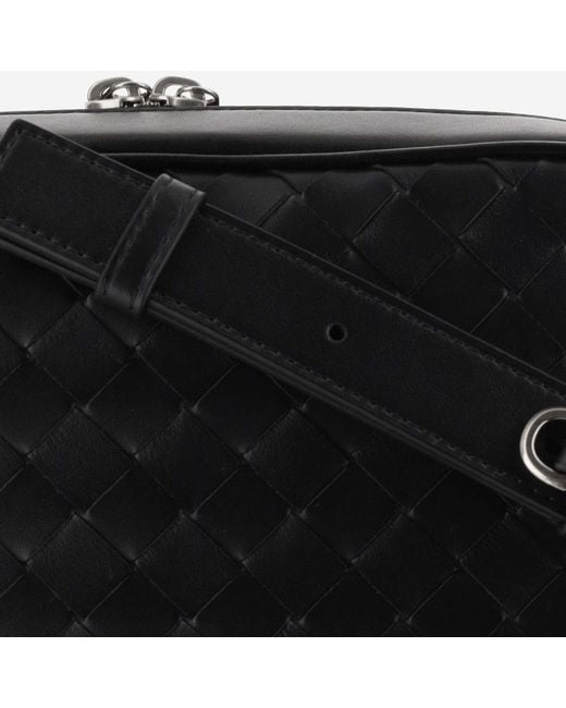 Bottega Veneta Black Intrecciato Medium Camera Bag Calfskin Leather Messenger for men