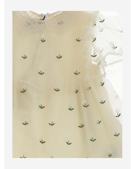 Gucci Natural Dress Tulle With Flower Embroidery Cotton