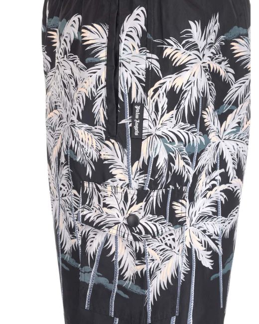 Palm Angels Gray Palm Printed Swim Shorts for men