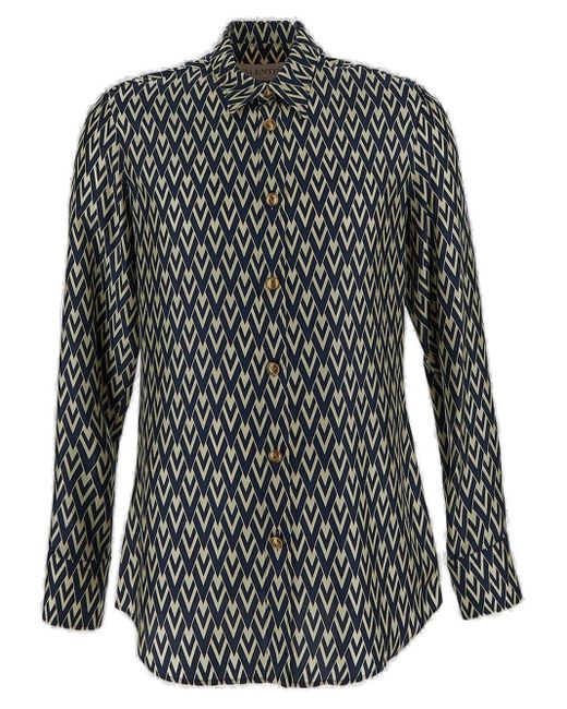 Valentino Black Curved Hem Button-Up Shirt for men