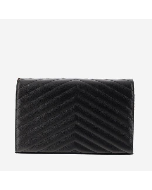 Saint Laurent Black Wallet With Chain Quilted Leather Shoulder Bags