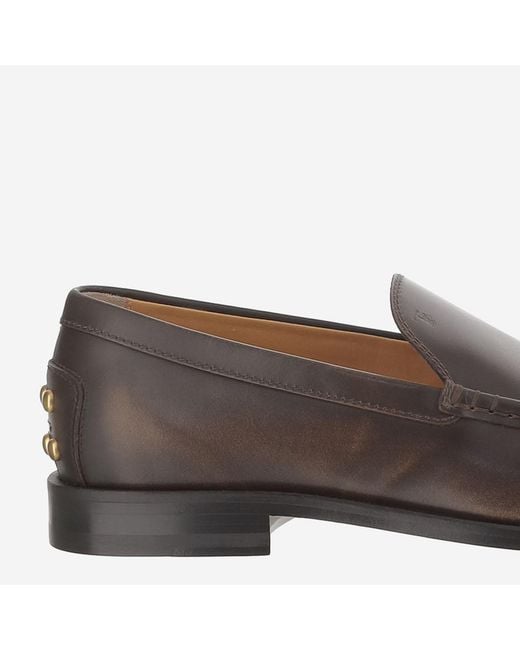 Tod's Brown Leather Loafers With Rear Studs