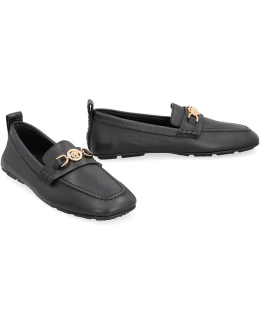 Versace Black Pebbled Calfskin Driver Loafers Calfskin; Goatskin for men