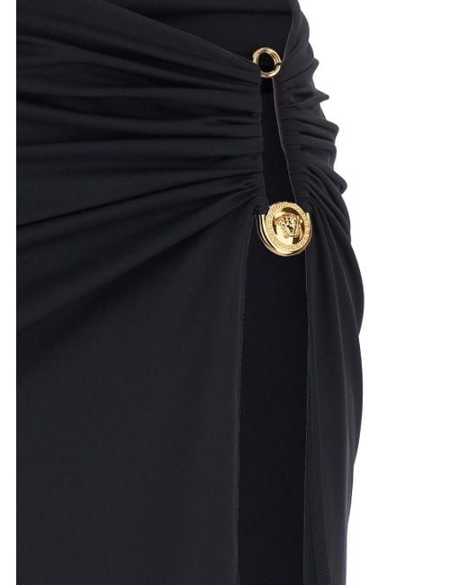 Versace Blue Skirt With Pin Detail With Logo And Side Slit